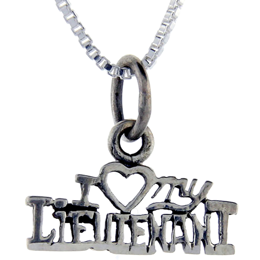 Sterling Silver I Love My Lieutenant Word Pendant Talking Charm for Women and Men 1 inch wide