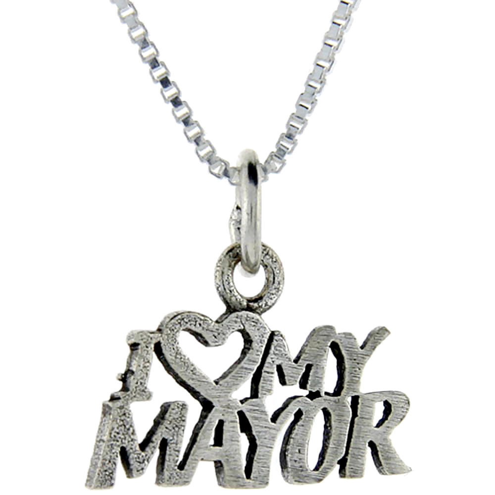 Sterling Silver I Love My Mayor Word Pendant Talking Charm for Women and Men 1 inch wide