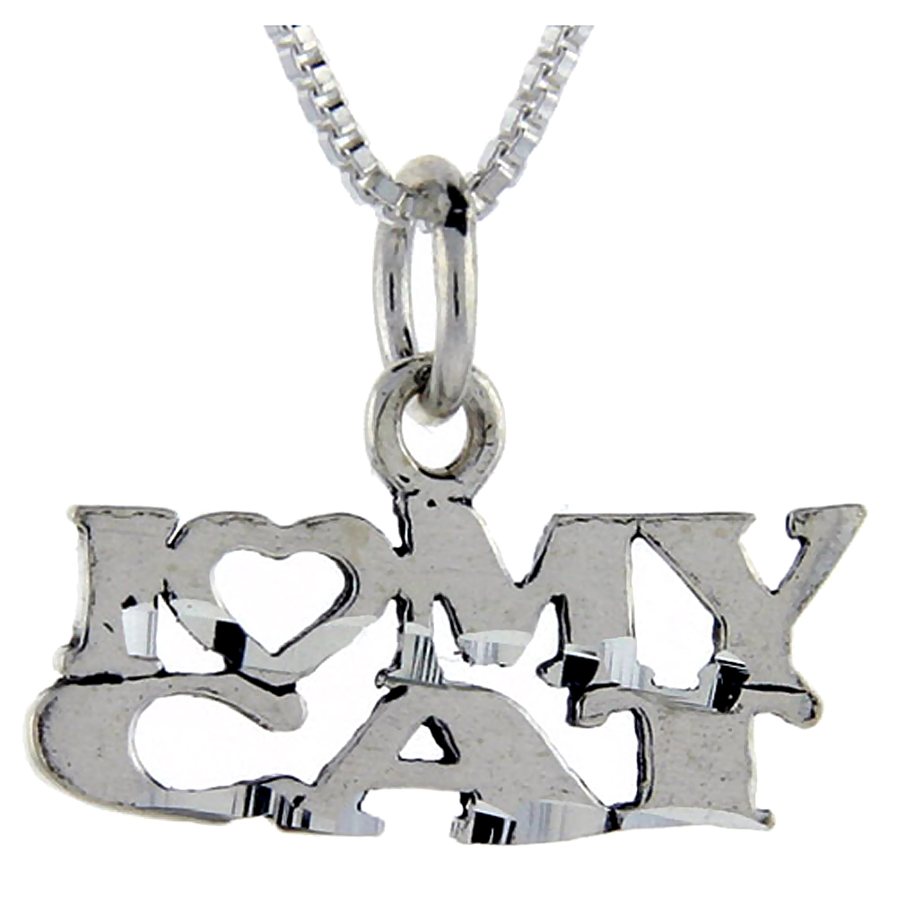 Sterling Silver I Love My Cat Word Pendant Talking Charm for Women and Men 1 inch wide
