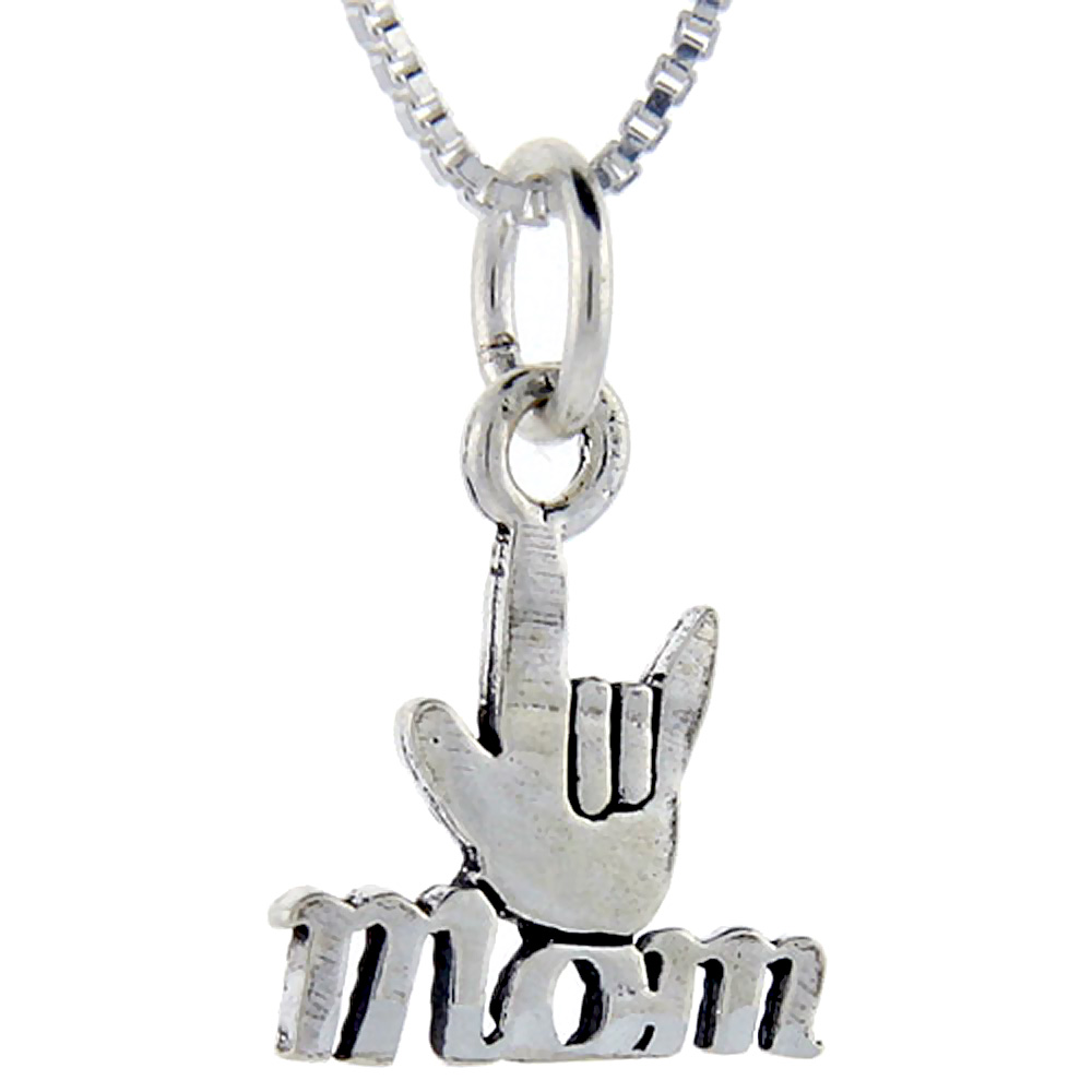 Sterling Silver Cool Mom Word Pendant Talking Charm for Women and Men 1 inch wide