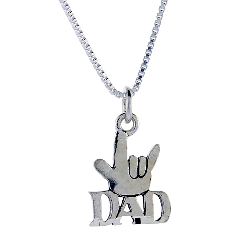 Sterling Silver Cool Dad Word Pendant Talking Charm for Women and Men 1 inch wide