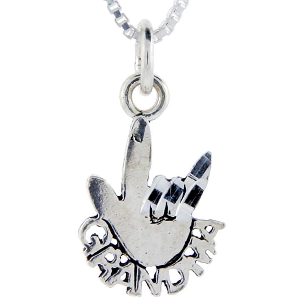Sterling Silver Cool Grandma Word Pendant Talking Charm for Women and Men 1 inch wide