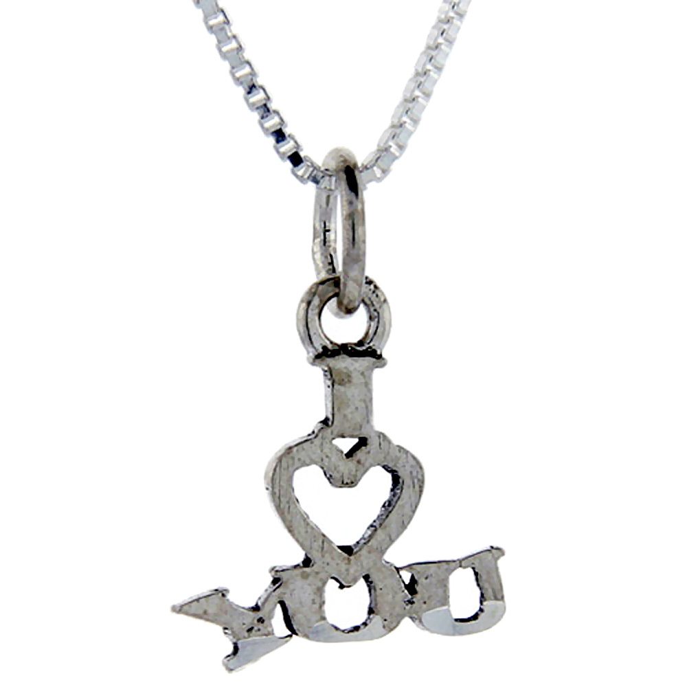 Sterling Silver I Love You Word Pendant Talking Charm for Women and Men 1 inch wide