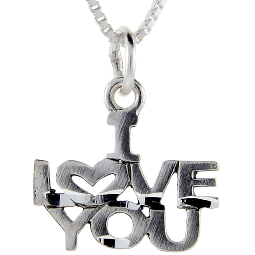 Sterling Silver I Love You Word Pendant Talking Charm for Women and Men 1 inch wide