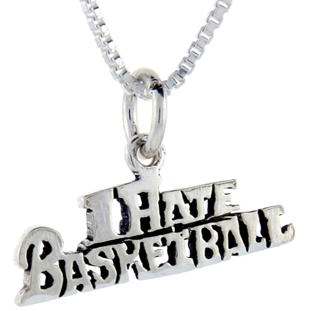 Sterling Silver I Hate Baseball Word Pendant Talking Charm for Women and Men 1 inch wide