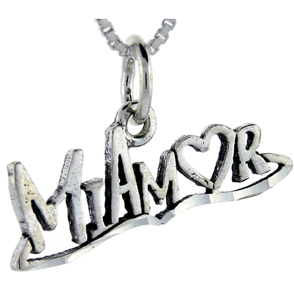 Sterling Silver Mi Amor Word Pendant Talking Charm for Women and Men 1 inch wide