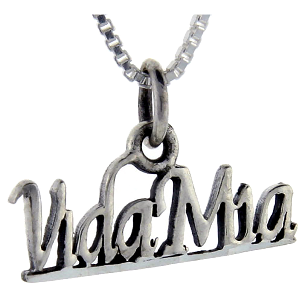 Sterling Silver Vida Mia Word Pendant Talking Charm for Women and Men 1 inch wide
