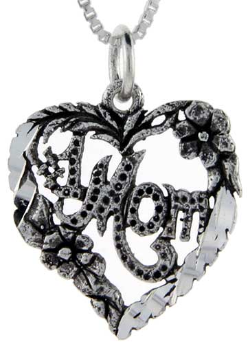 Sterling Silver Number 1 Mom Word Pendant Talking Charm for Women and Men 1 inch wide