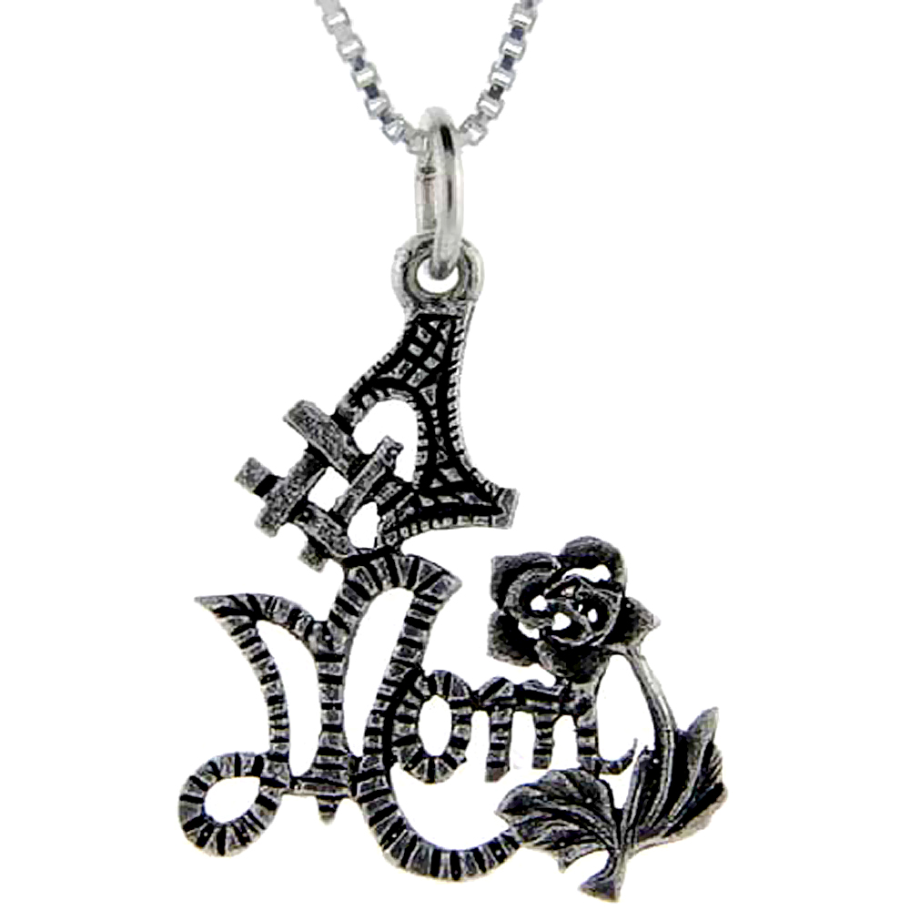 Sterling Silver Number 1 Mom Word Pendant Talking Charm for Women and Men 1 inch wide