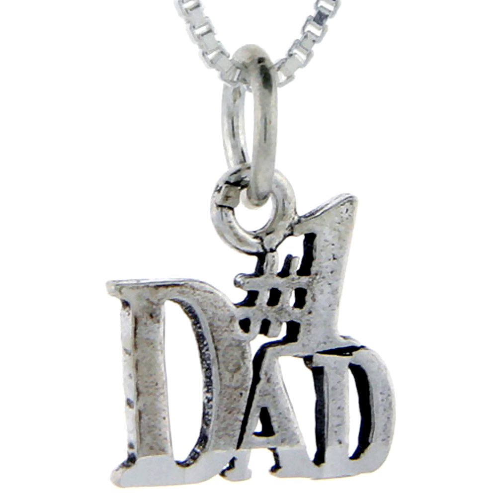 Sterling Silver Number 1 Dad Word Pendant Talking Charm for Women and Men 1 inch wide