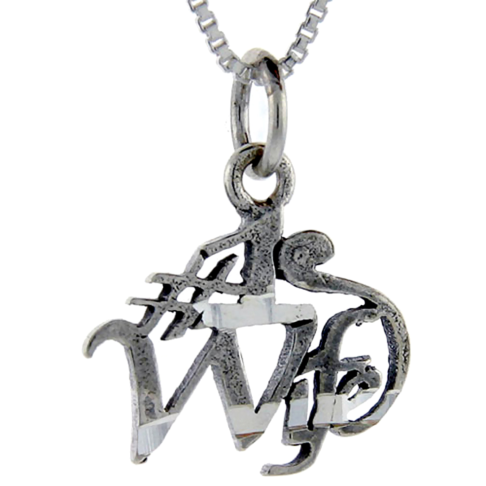 Sterling Silver Number 1 Wife Word Pendant Talking Charm for Women and Men 1 inch wide