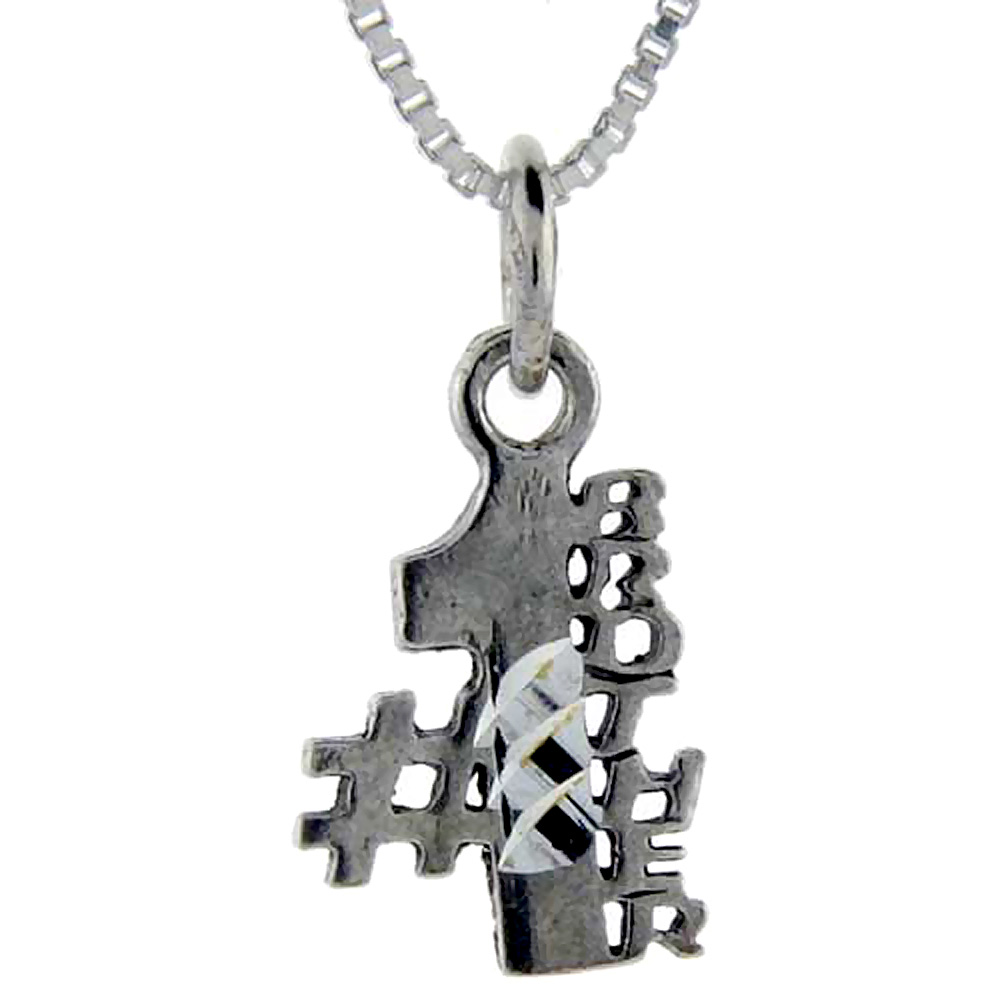 Sterling Silver Number 1 Brother Word Pendant Talking Charm for Women and Men 1 inch wide
