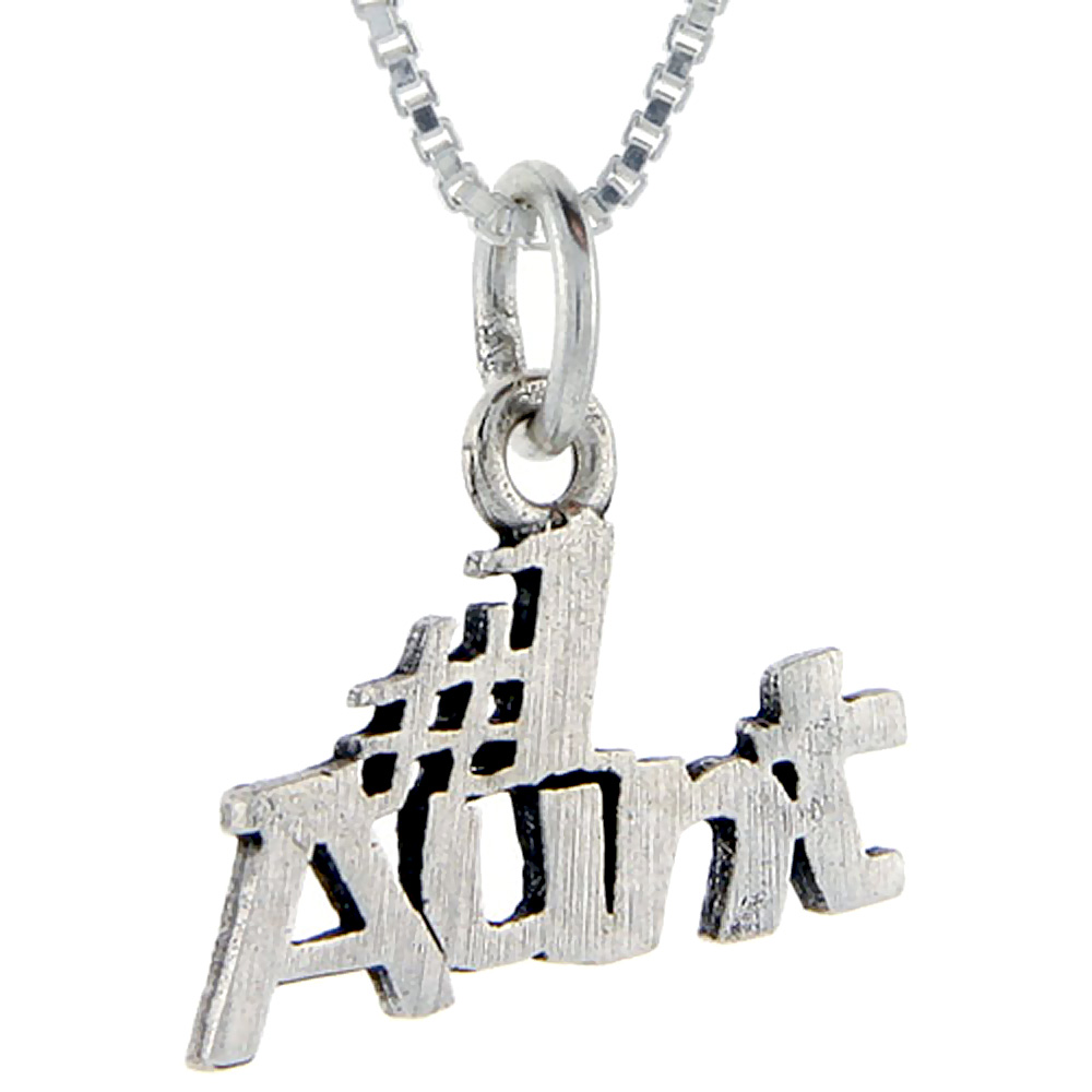 Sterling Silver Number 1 Aunt Word Pendant Talking Charm for Women and Men 1 inch wide