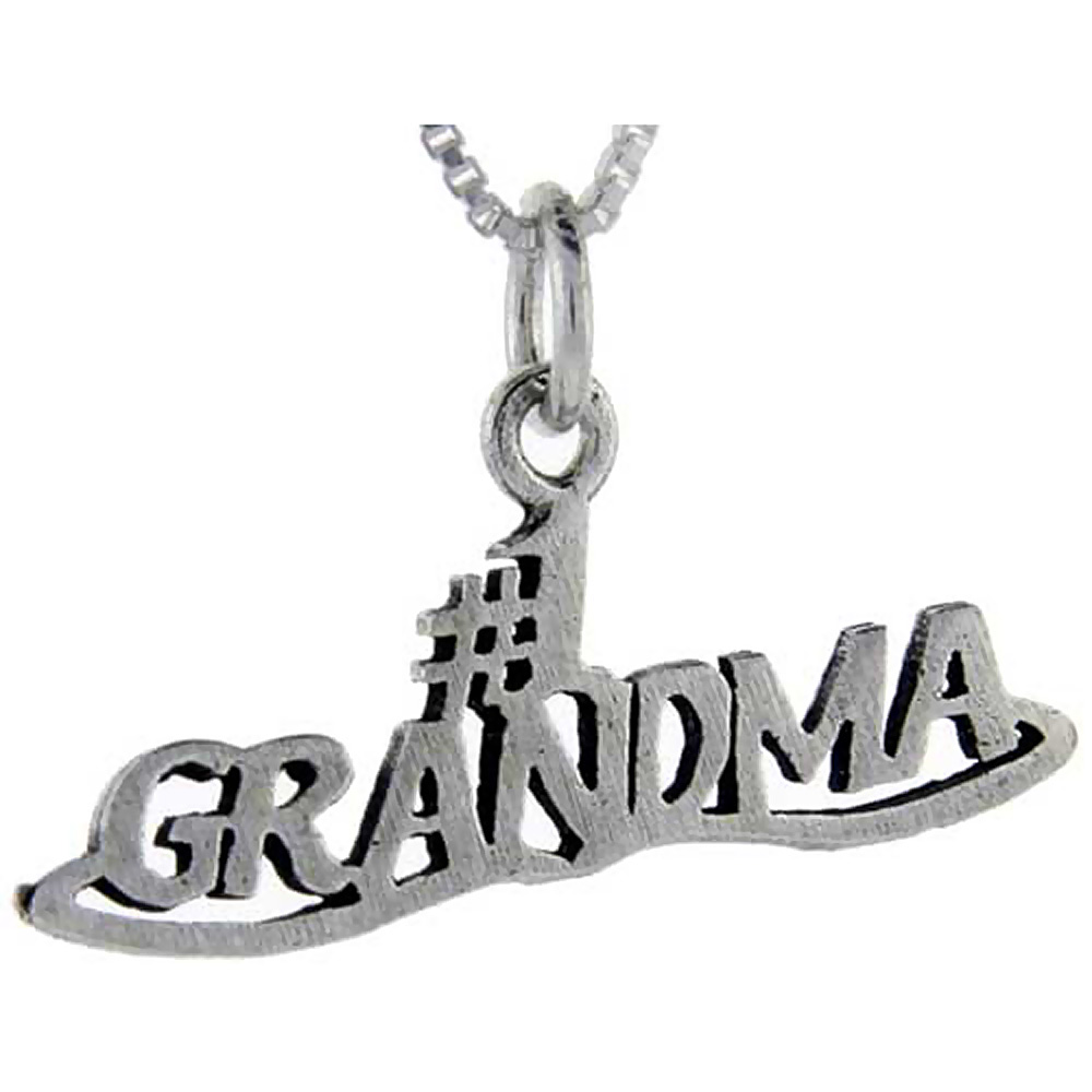 Sterling Silver Number 1 Grandma Word Pendant Talking Charm for Women and Men 1 inch wide