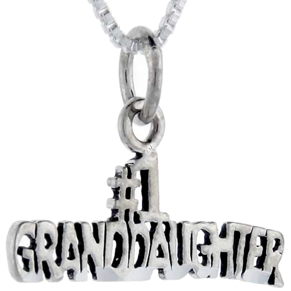 Sterling Silver Number 1 Grand Daughter Word Pendant Talking Charm for Women and Men 1 inch wide