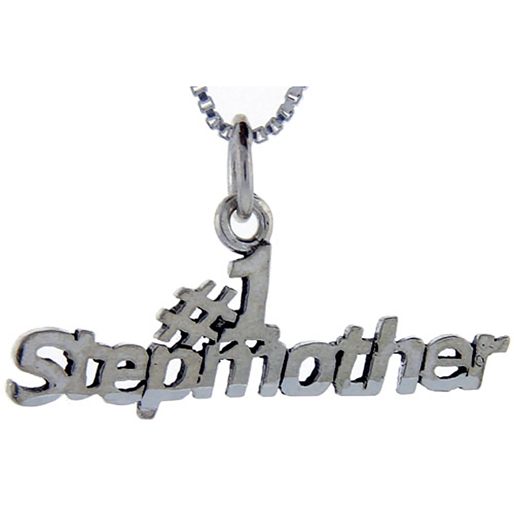 Sterling Silver Number 1 Stepmother Word Pendant Talking Charm for Women and Men 1 inch wide