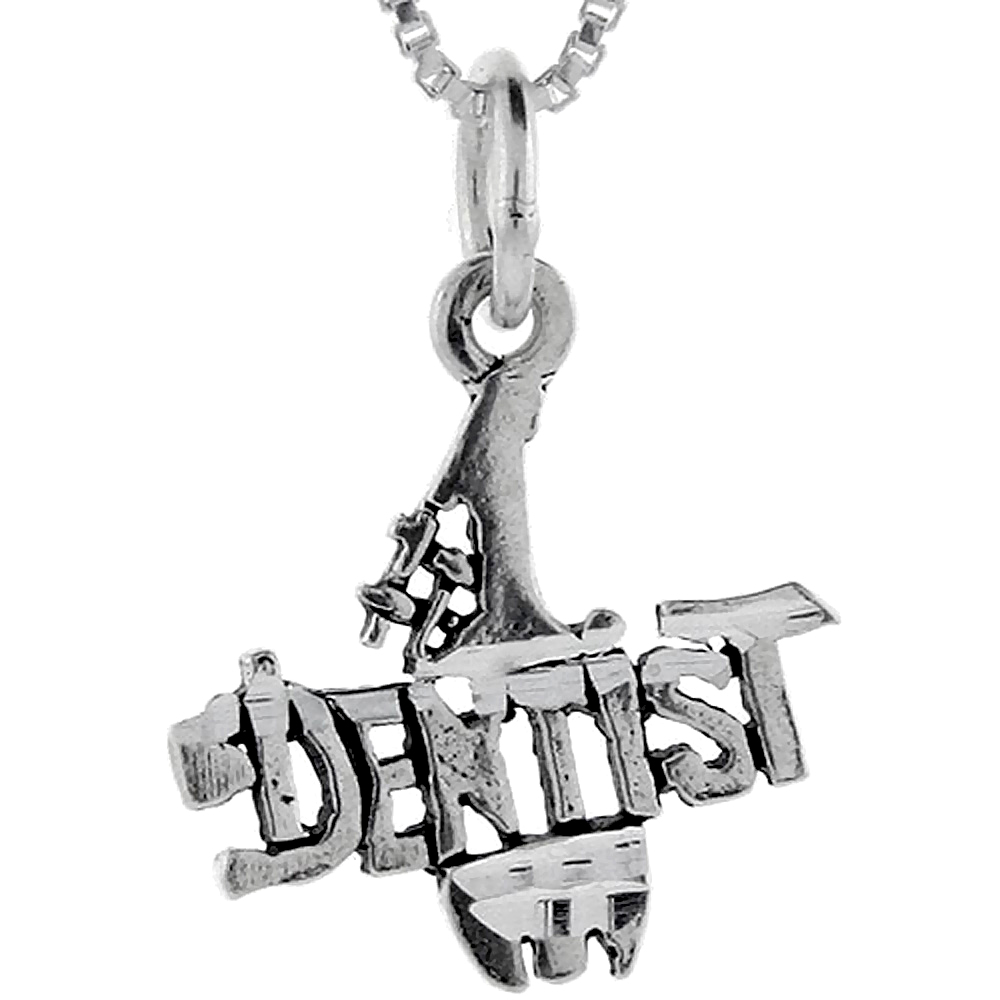 Sterling Silver Number 1 Dentist Word Pendant Talking Charm for Women and Men 1 inch wide