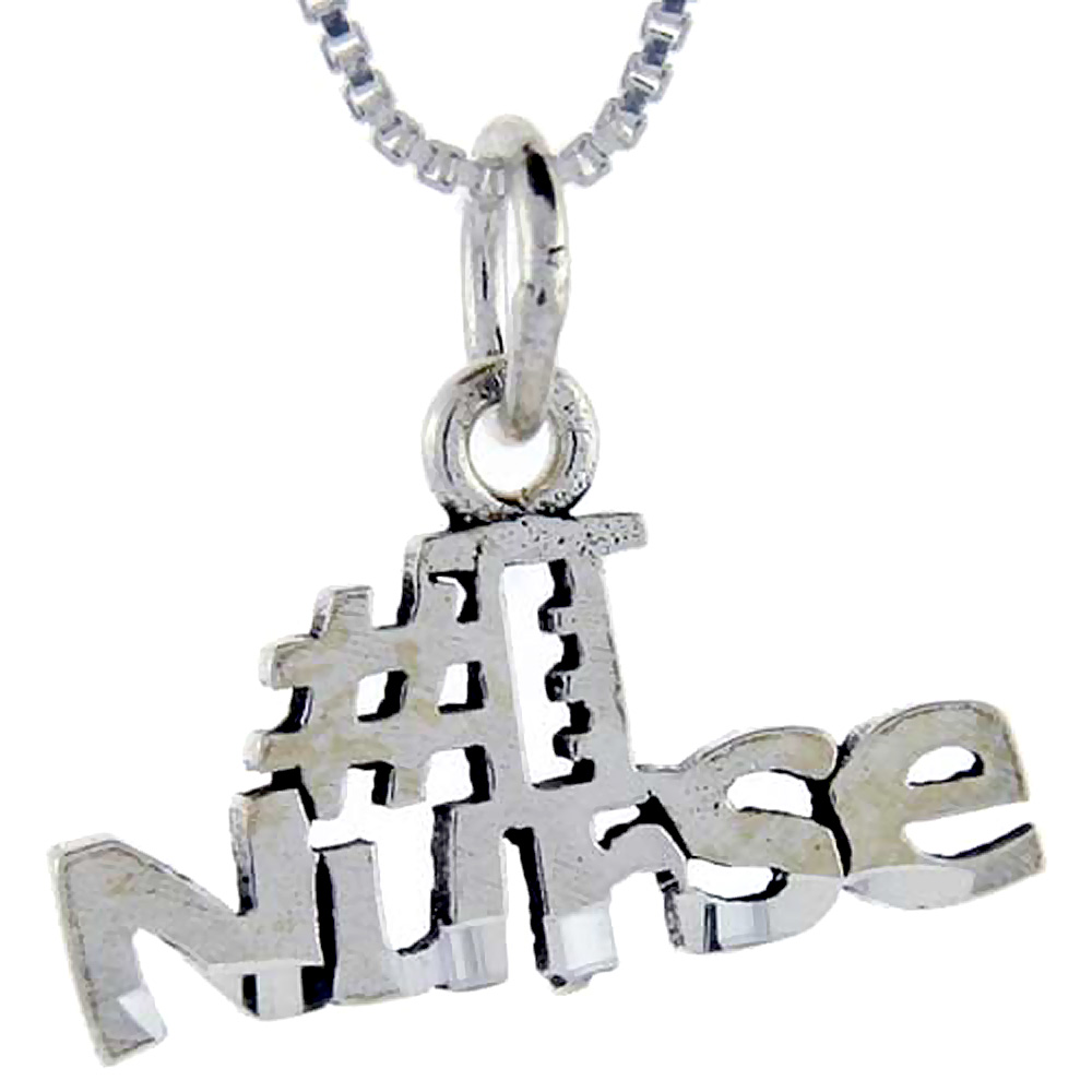 Sterling Silver Number 1 Nurse Word Pendant Talking Charm for Women and Men 1 inch wide
