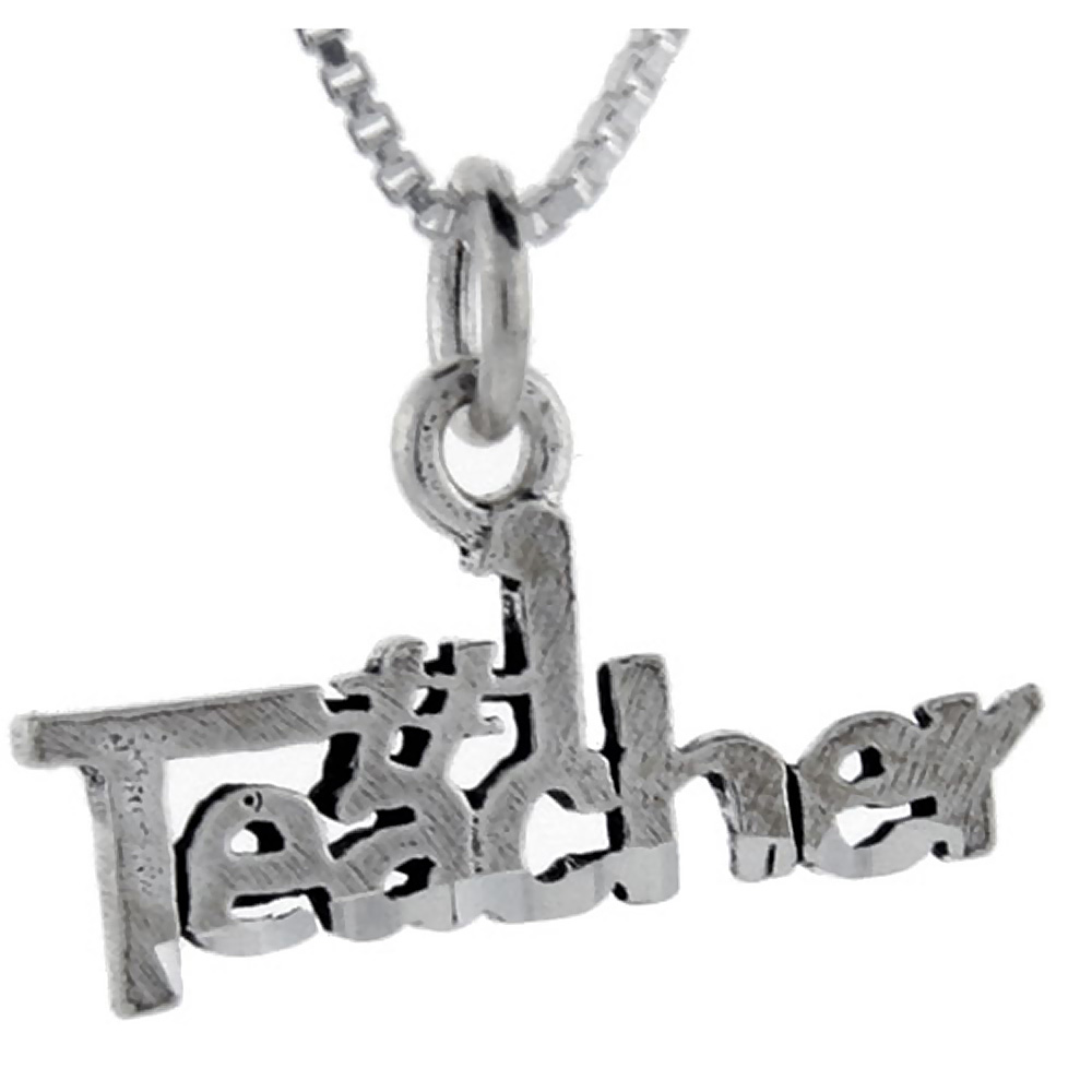 Sterling Silver Number 1 Teacher Word Pendant Talking Charm for Women and Men 1 inch wide
