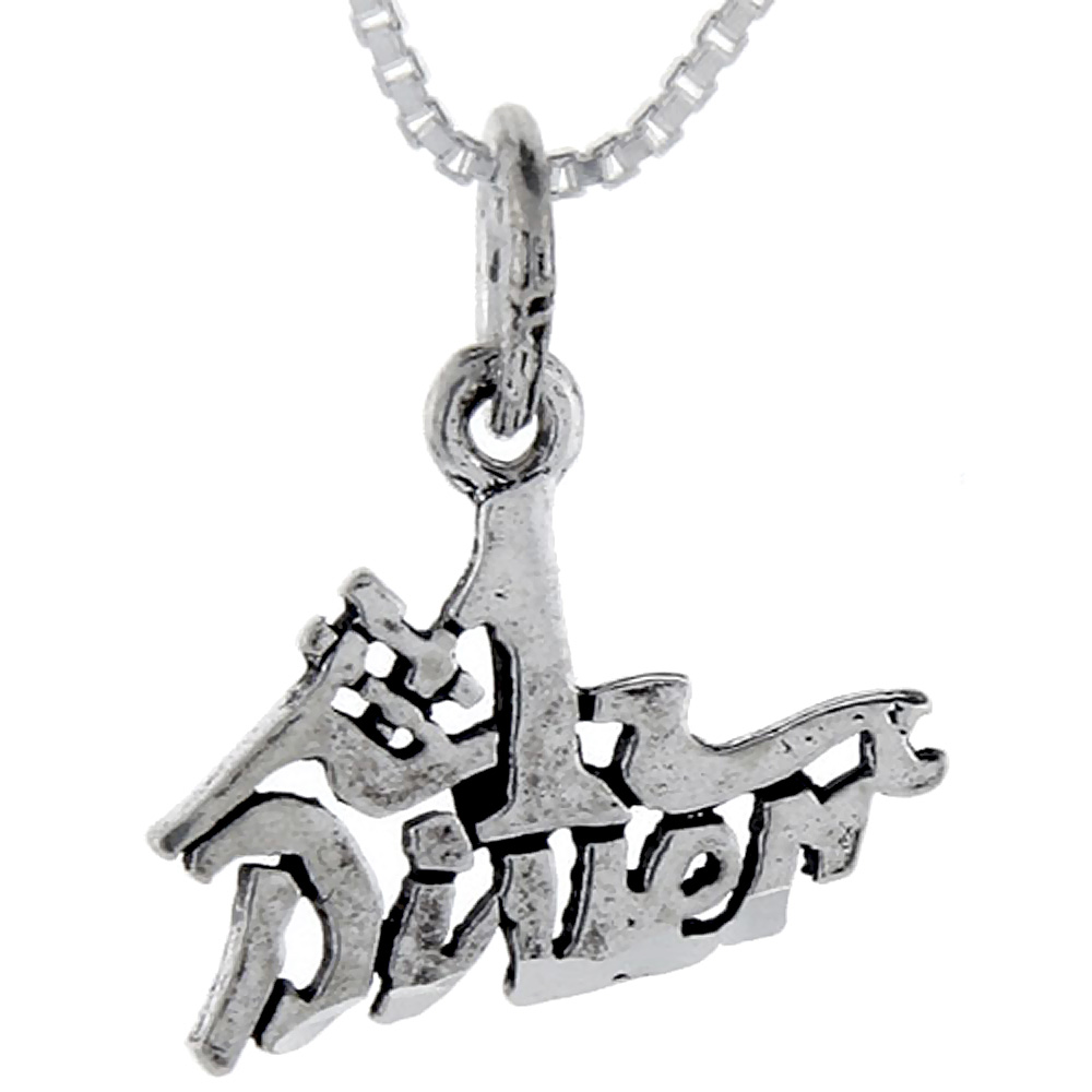 Sterling Silver Number 1 Diver Word Pendant Talking Charm for Women and Men 1 inch wide