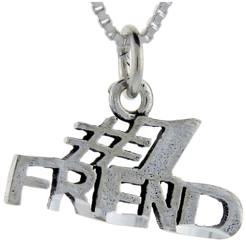 Sterling Silver Number 1 Friend Word Pendant Talking Charm for Women and Men 1 inch wide