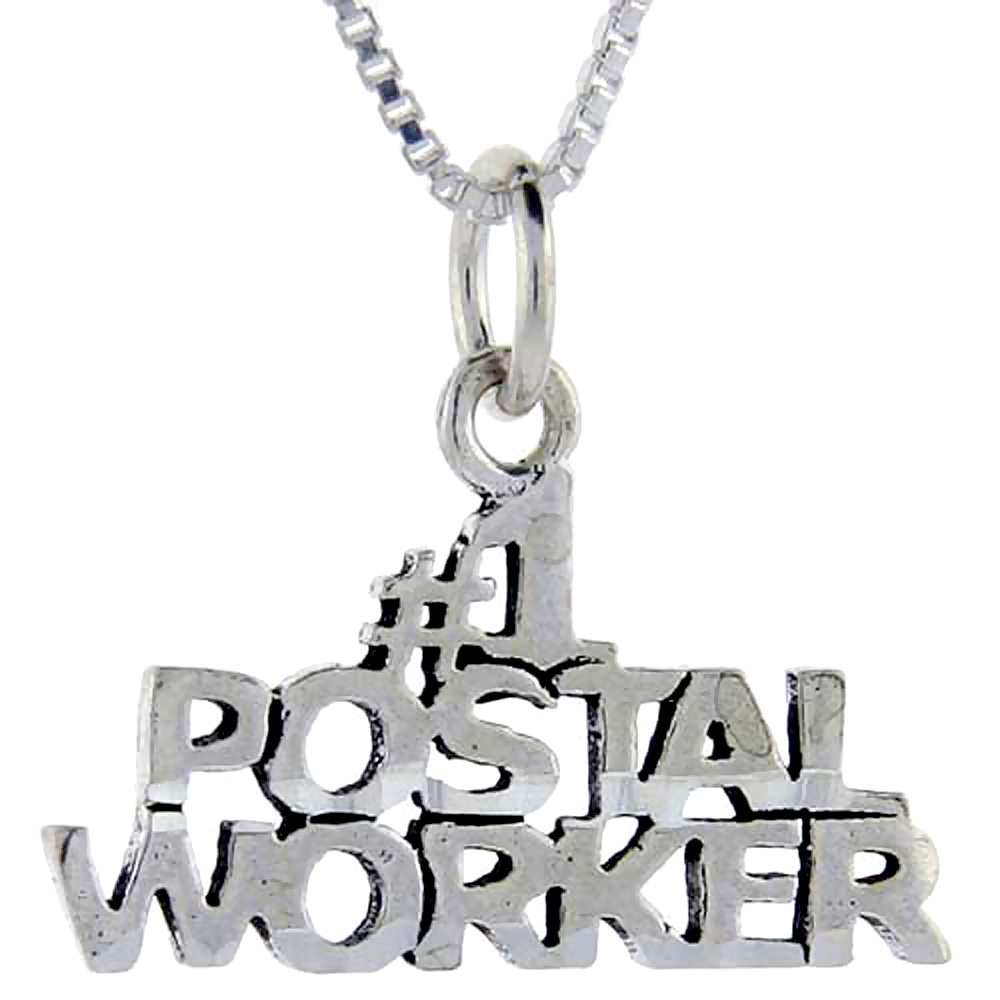 Sterling Silver Number 1 Postal Worker Word Pendant Talking Charm for Women and Men 1 inch wide