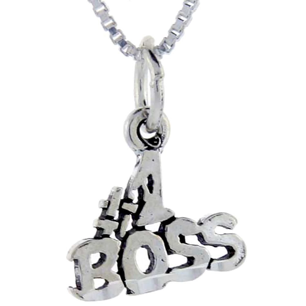 Sterling Silver Number 1 Boss Word Pendant Talking Charm for Women and Men 1 inch wide