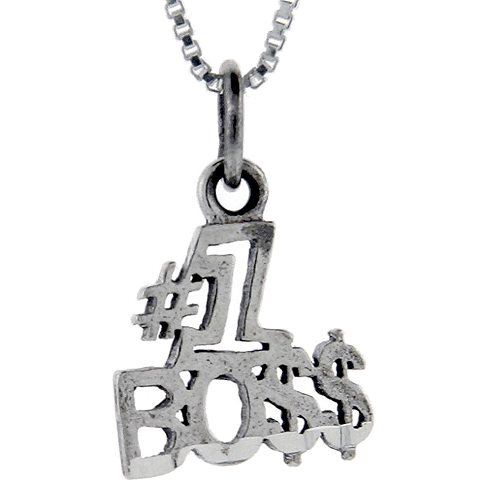 Sterling Silver Number 1 Boss Word Pendant Talking Charm for Women and Men 1 inch wide