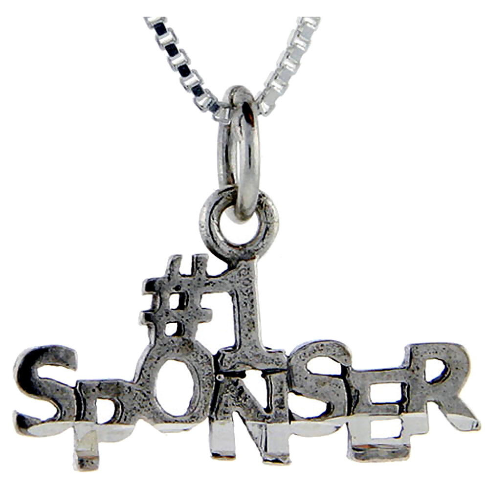 Sterling Silver Number 1 Sponsor Word Pendant Talking Charm for Women and Men 1 inch wide