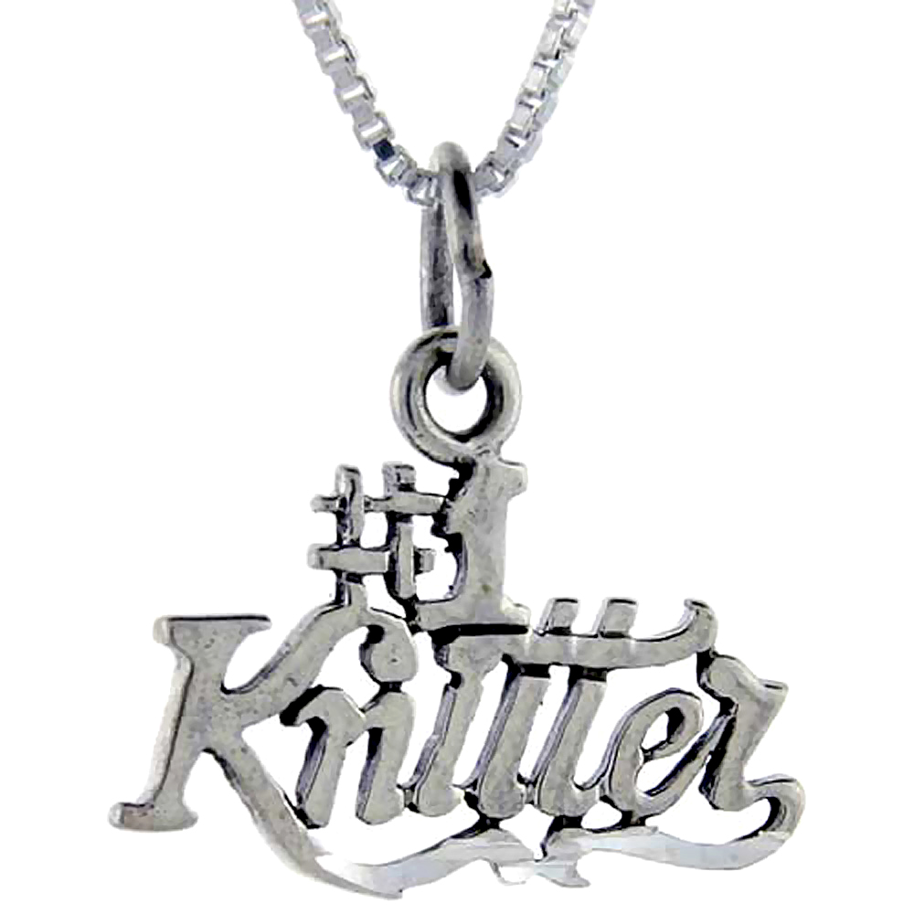 Sterling Silver Number 1 Knitter Word Pendant Talking Charm for Women and Men 1 inch wide