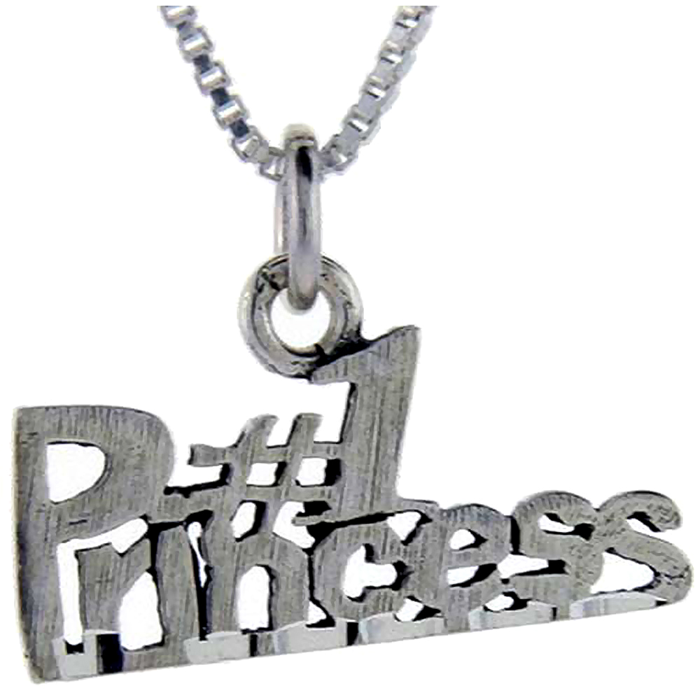 Sterling Silver Number 1 Princess Word Pendant Talking Charm for Women and Men 1 inch wide