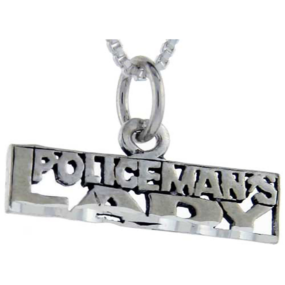 Sterling Silver Policeman's Lady Word Pendant Talking Charm for Women and Men 1 inch wide