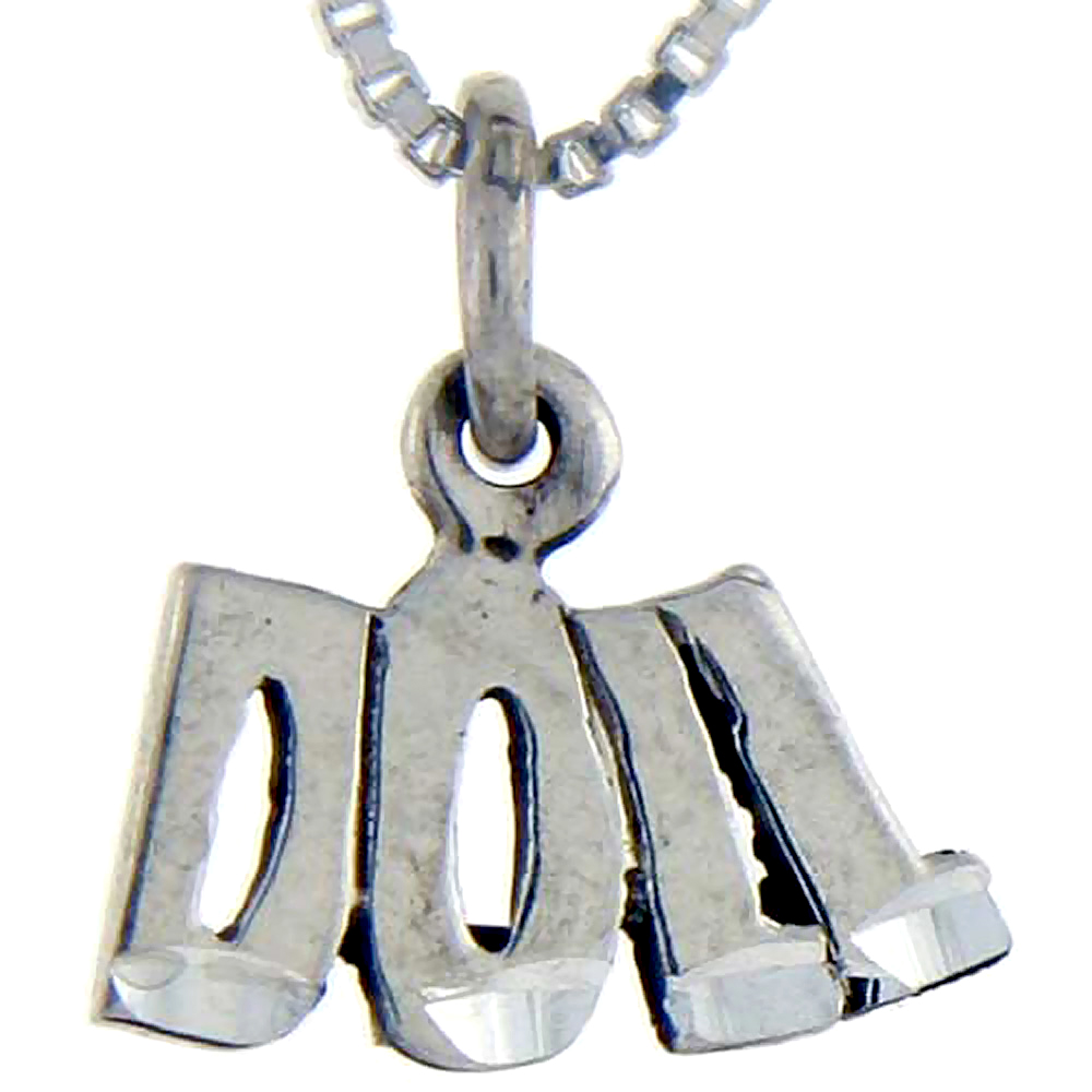 Sterling Silver Doll Word Pendant Talking Charm for Women and Men 1 inch wide