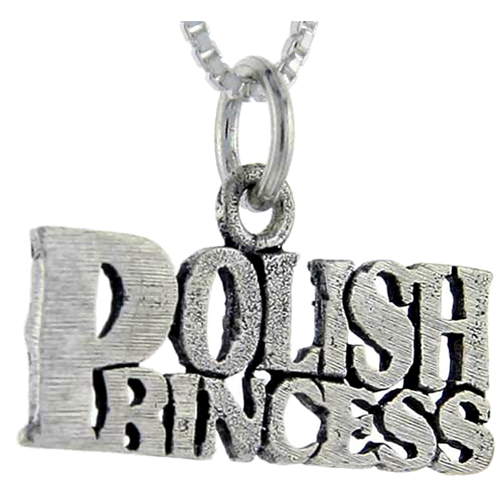 Sterling Silver Polish Princess Word Pendant Talking Charm for Women and Men 1 inch wide