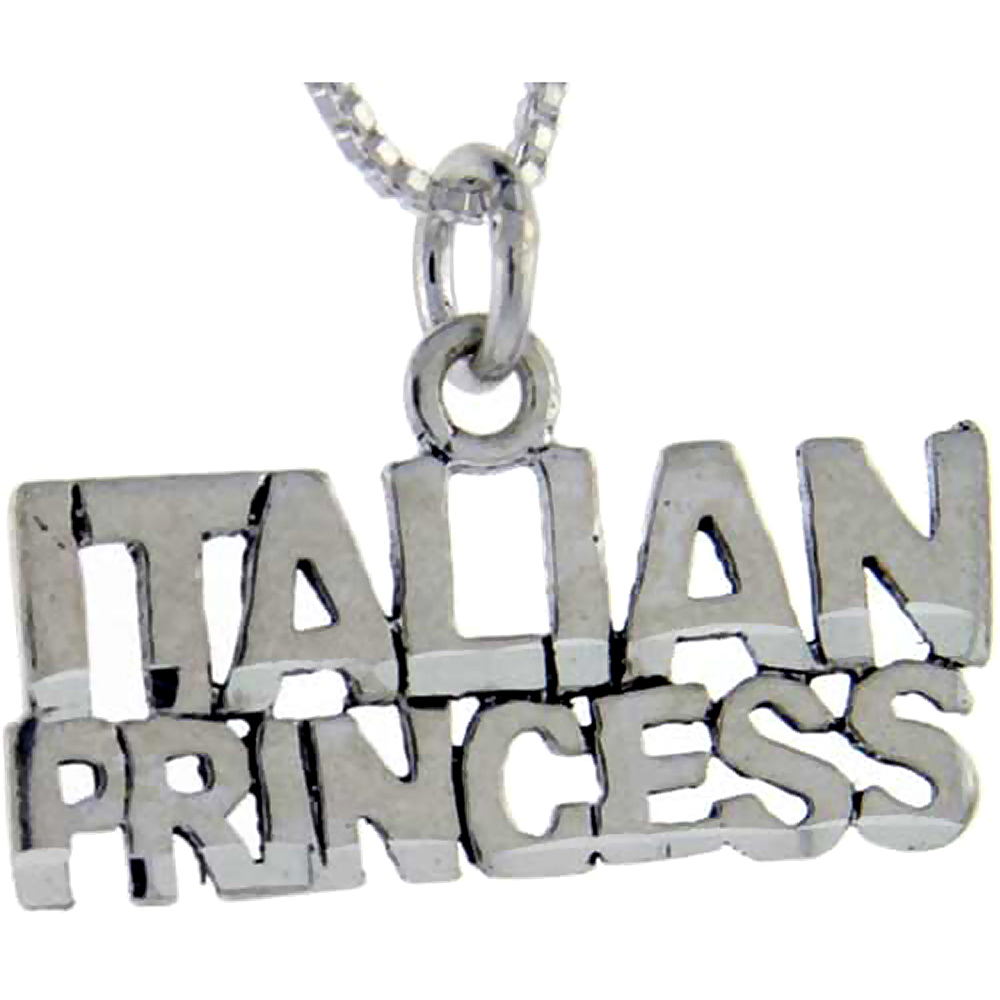Sterling Silver Italian Princess Word Pendant Talking Charm for Women and Men 1 inch wide