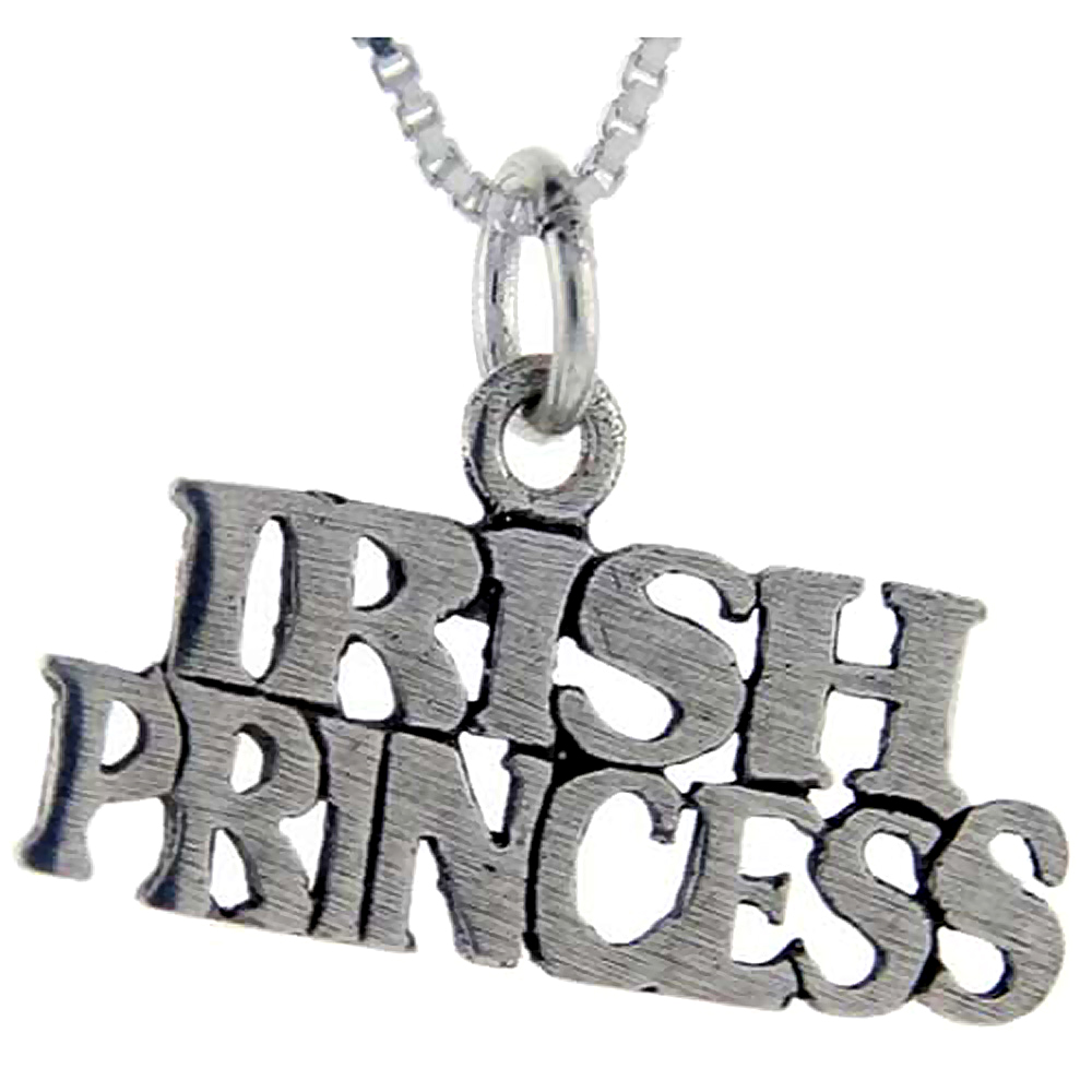 Sterling Silver Irish Princess Word Pendant Talking Charm for Women and Men 1 inch wide