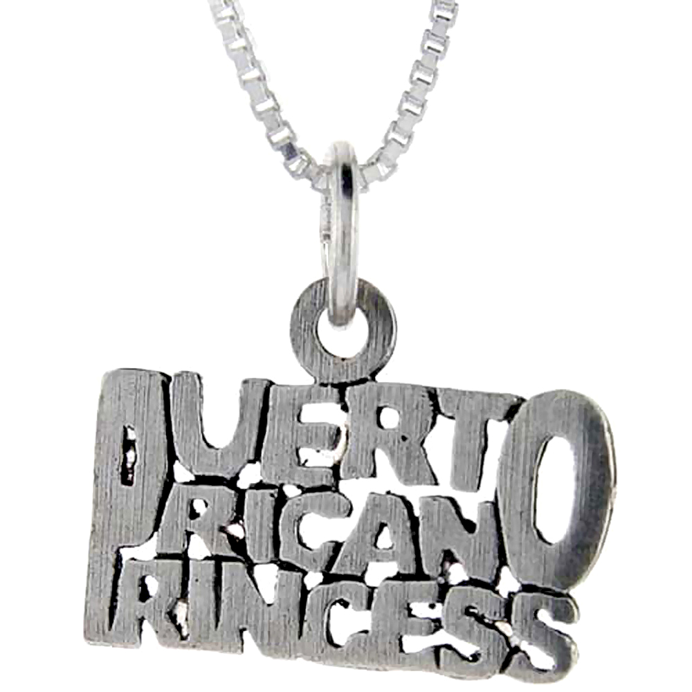 Sterling Silver Puerto Rican Princess Word Pendant Talking Charm for Women and Men 1 inch wide
