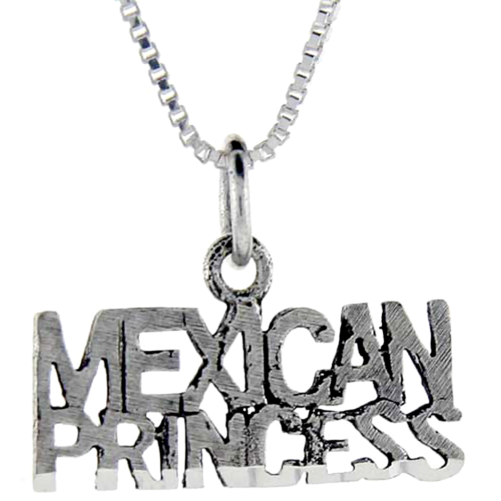 Sterling Silver Mexican Princess Word Pendant Talking Charm for Women and Men 1 inch wide