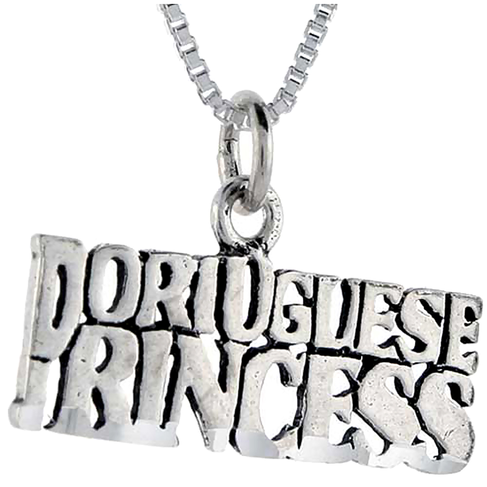 Sterling Silver Portuguese Princess Word Pendant Talking Charm for Women and Men 1 inch wide