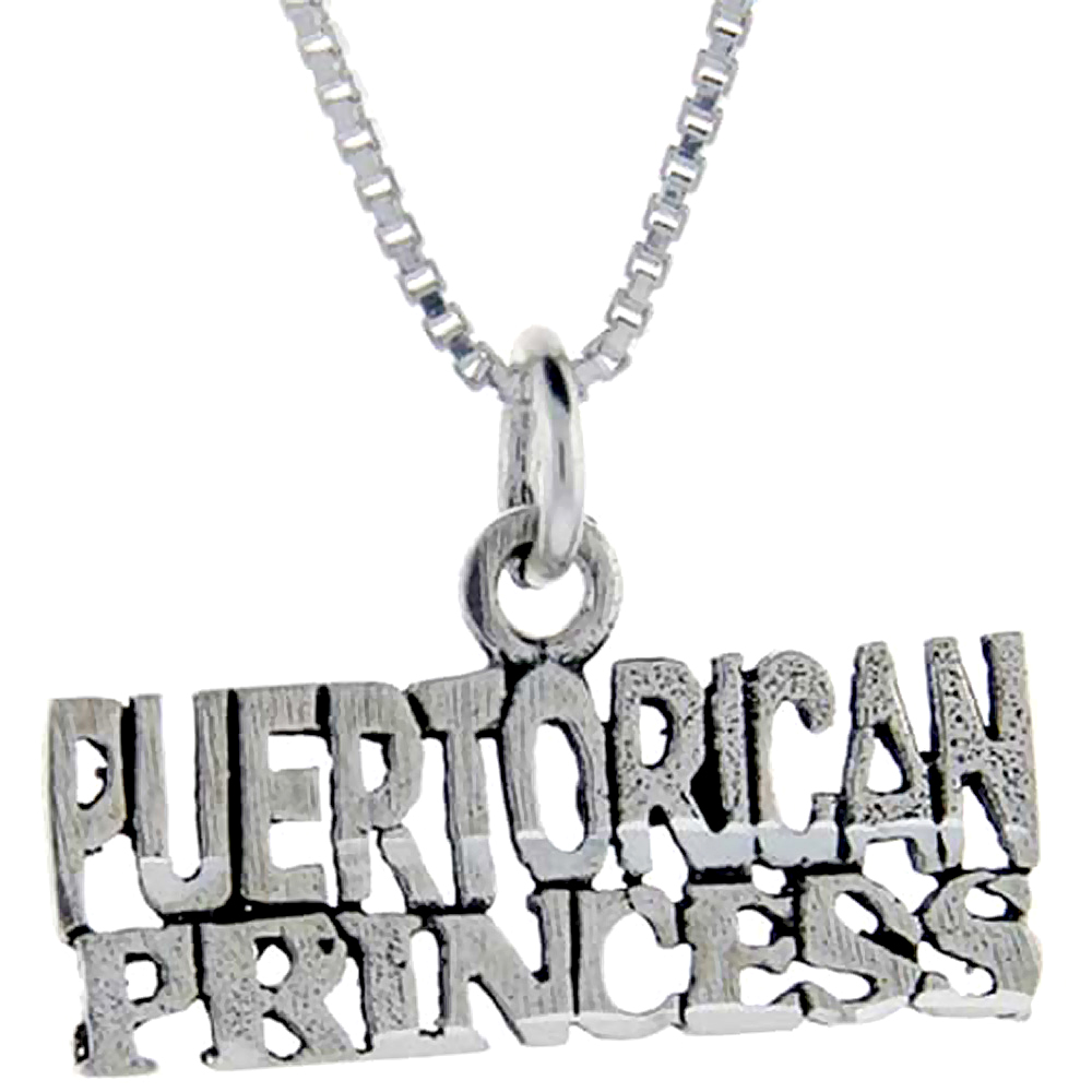 Sterling Silver Puerto Rican Princess Word Pendant Talking Charm for Women and Men 1 inch wide