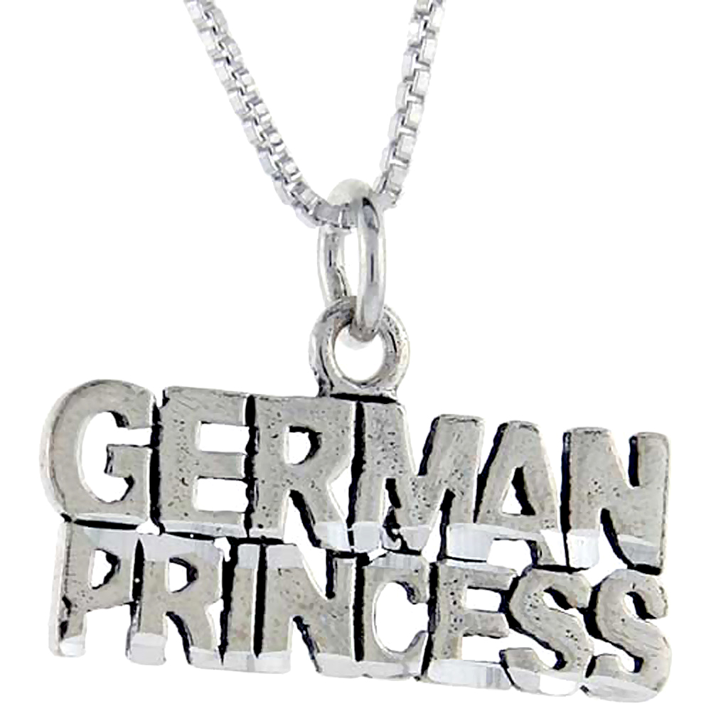 Sterling Silver German Princess Word Pendant Talking Charm for Women and Men 1 inch wide