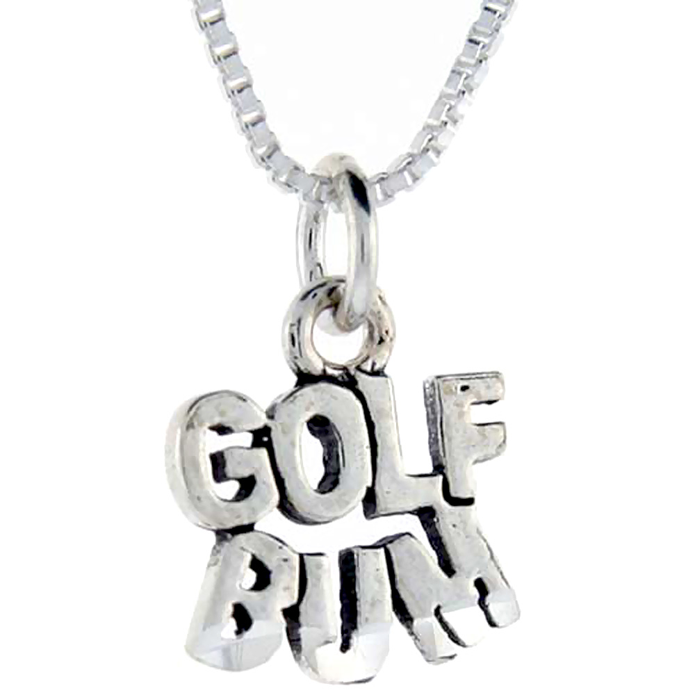 Sterling Silver Golf Bum Word Pendant Talking Charm for Women and Men 1 inch wide