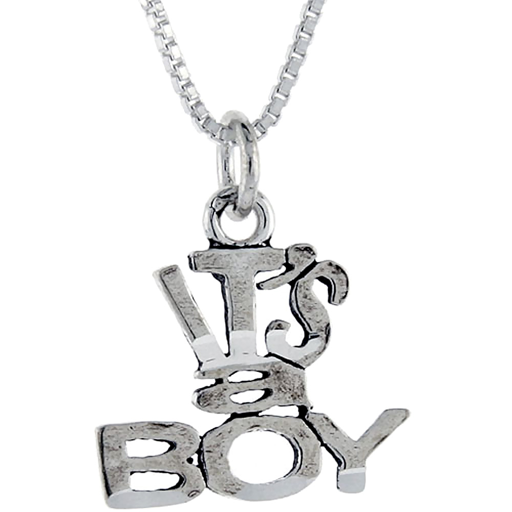 Sterling Silver It's A Boy Word Pendant Talking Charm for Women and Men 1 inch wide