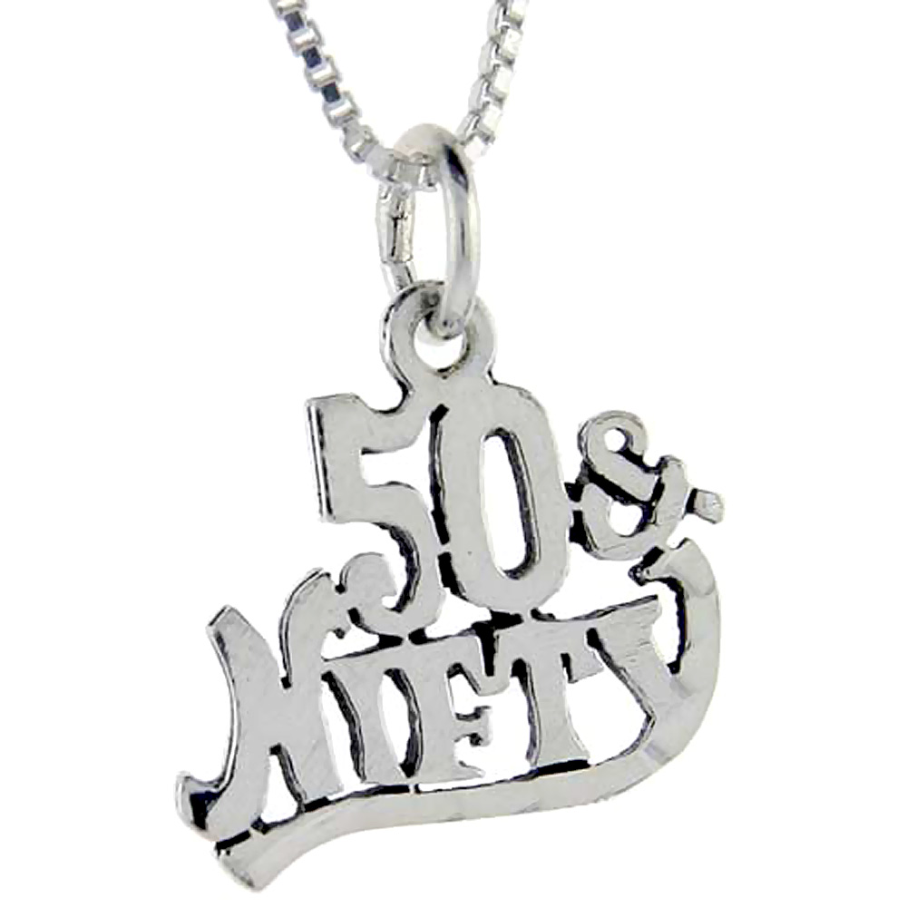 Sterling Silver 50 and Fifty Word Pendant Talking Charm for Women and Men 1 inch wide