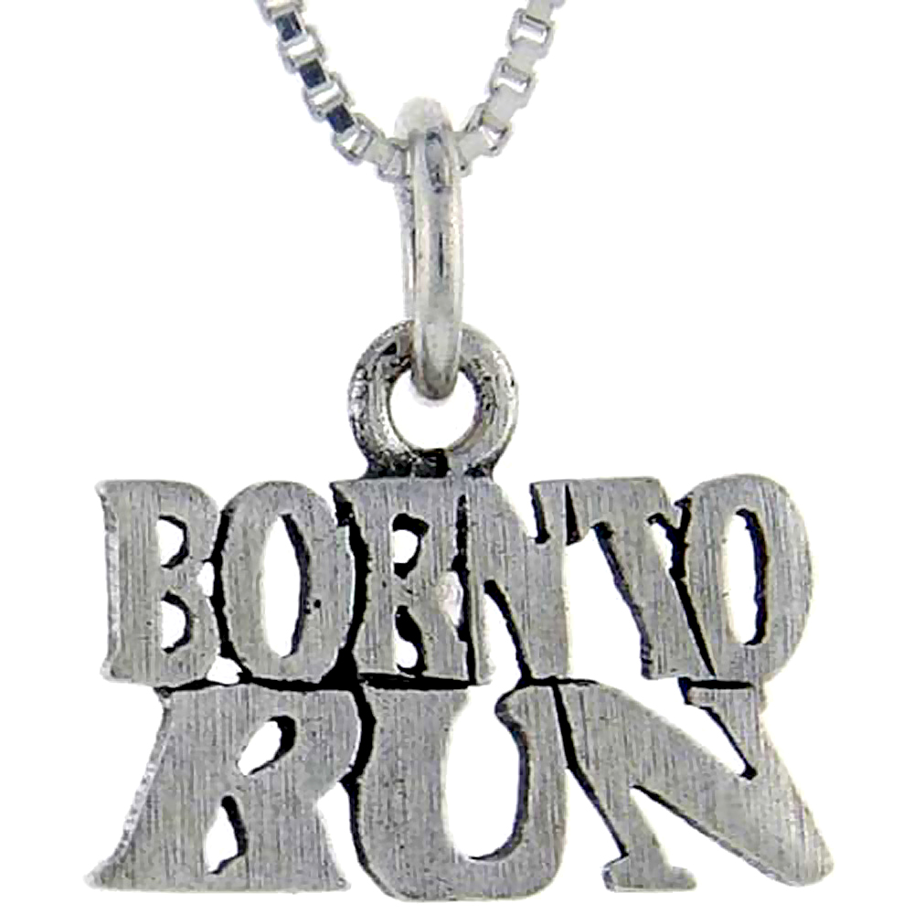 Sterling Silver Born to Run Word Pendant Talking Charm for Women and Men 1 inch wide