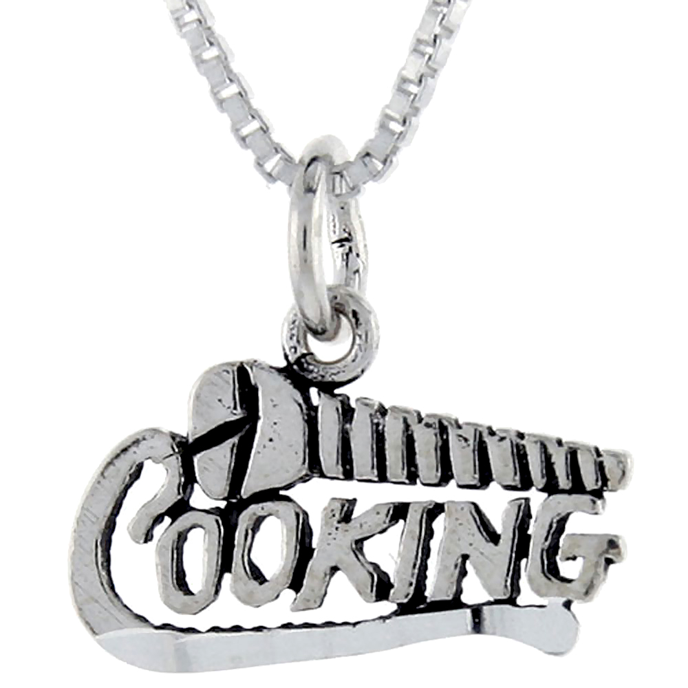 Sterling Silver Screw Cooking Word Pendant Talking Charm for Women and Men 1 inch wide
