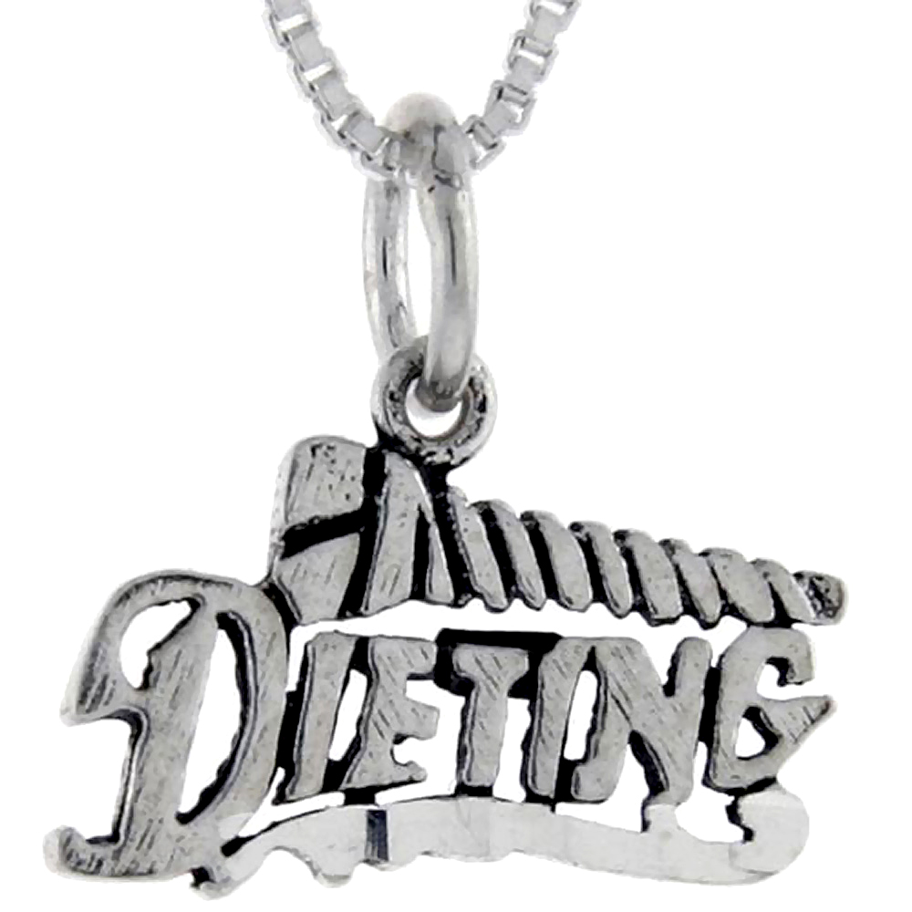 Sterling Silver Screw Dieting Word Pendant Talking Charm for Women and Men 1 inch wide