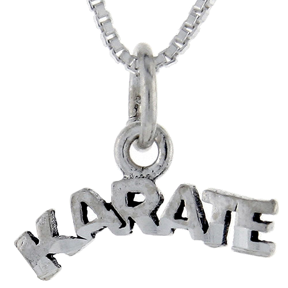 Sterling Silver Karate Word Pendant Talking Charm for Women and Men 1 inch wide