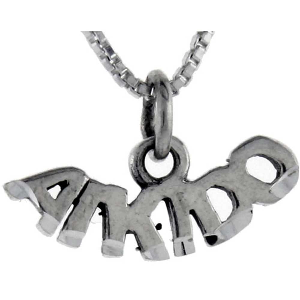 Sterling Silver Aikido Word Pendant Talking Charm for Women and Men 1 inch wide