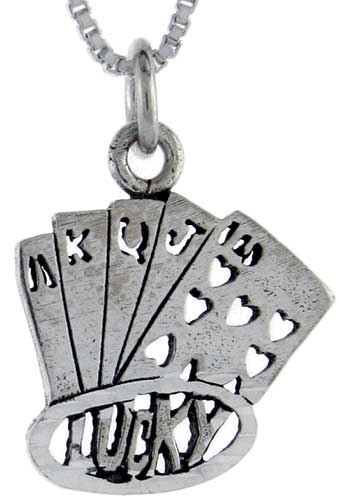 Sterling Silver Lucky Word Pendant Talking Charm for Women and Men 1 inch wide